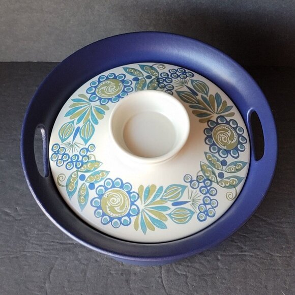 Figgjo Norway 'TOR VIKING'  flameware casserole with lid  8" MCM Blue Floral - Picture 2 of 6